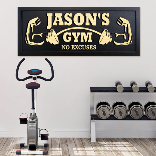 Personalized Wooden Gym Sign Custom Engraved Name Plaque Rustic Wall Decor for Home Gym Fitness Studio with Multiple Sizes and Colors