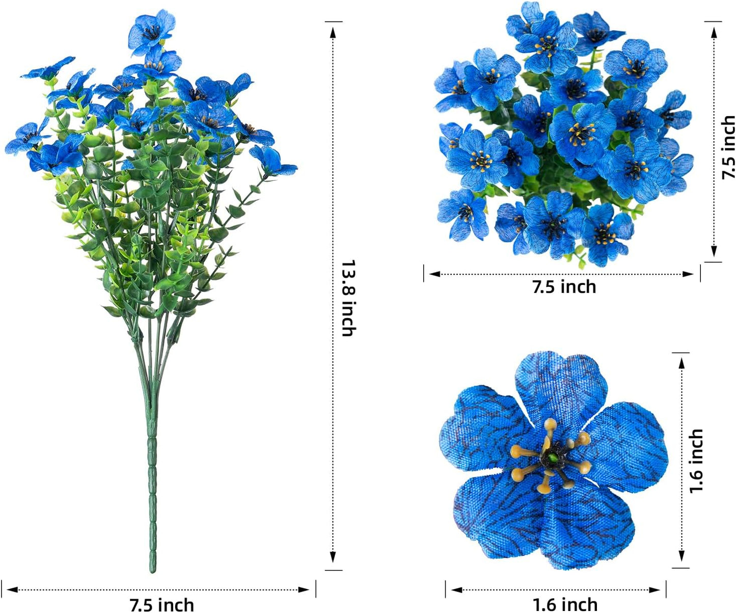 Artificial Flowers for Outdoor Indoor Garden Home Decoration, Faux Flower Daisy with Eucalyptus Leaves Fake Plants Greenery Boxwood Porch Patio, 12 Bundles (Blue)