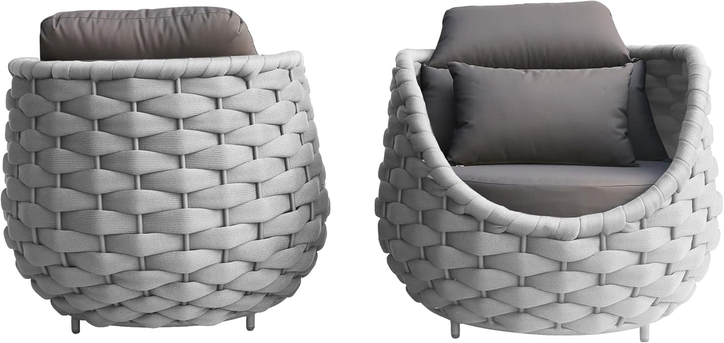 TWT 2 Pieces Patio Furniture Aluminum Armchair, All-Weather Outdoor Single Sofa, Metal Outdoor Chair with Dark Grey Cushions