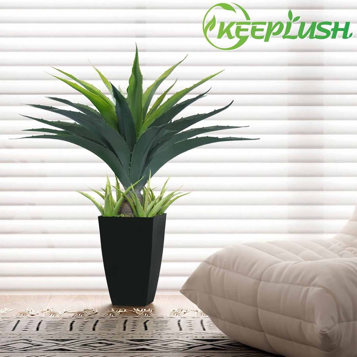 Artificial Spiked Agave Plant 2.5ft, 30 Inch Tall Fake Aloe Vera Plants in Black Pot, Fake Floor Plant Indoor Outdoor for Front Porch Patio Home Office Door Step Decor 2PCS