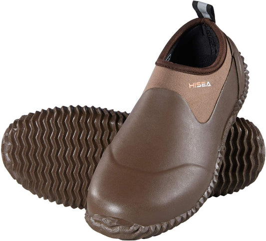 HISEA Unisex Waterproof Garden Shoes, Men's Rubber Rain Boots Women's Ankle Rain Shoes Neoprene Camp Booties Outdoor Slip-On Footwear for Gardening, Farming, Camping, Car Wash, Lawn Care and Yard Work