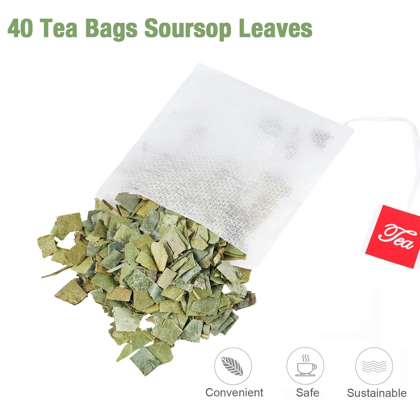 40 Natural Soursop Tea Bags, Soursop Leaves Tea, Dried Soursop Graviola Leaves Tea, te de Guanabana Tea, Pure Sour sop Tea Leaves