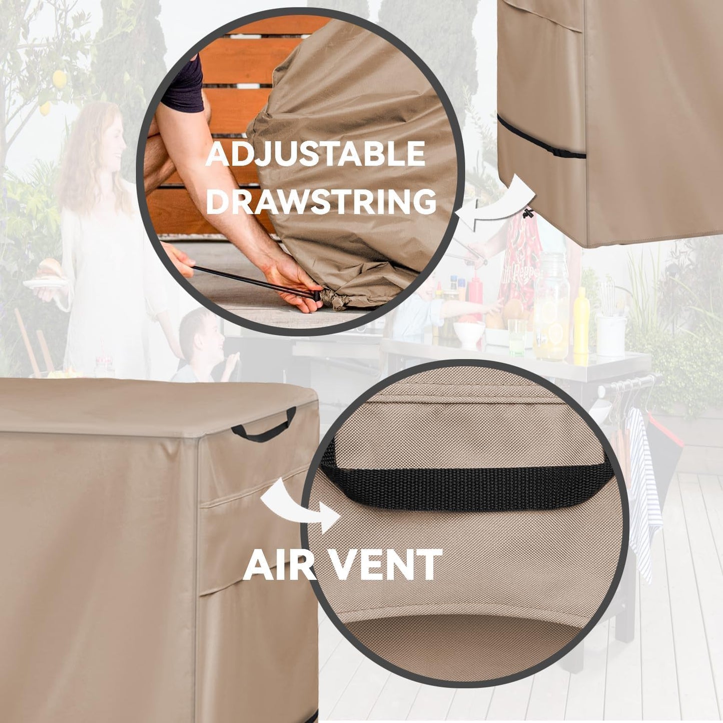 Pizza Oven Table Cover- Heavy Duty Waterproof Cover for Pizza Oven Cart Table,Compatible with 51 inch Outdoor Utility Cart and Storage Cabinet Khaki