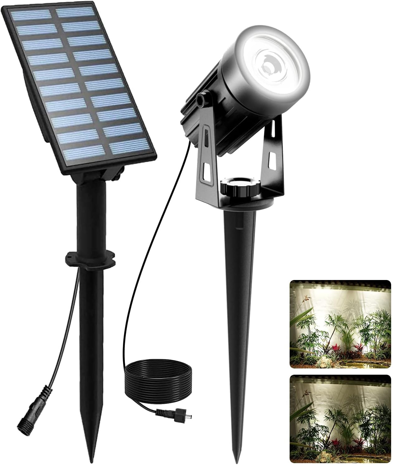 T-SUNUS Halloween Solar Landscape Spotlights Metal, Garden Spot Lights Outdoor IP65 Waterproof 9.8ft Cable Separated Panel, Auto On/Off for Christmas Tree Flag Driveway Pathway Pool Area (White 6000K)