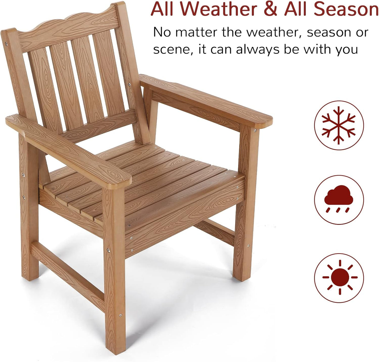 Stoog All-Weather Patio Chairs Set of 2, Oversized Garden Chair with 400 lbs Weight Capacity, Easy to Assemble, Outdoor Chair for Patio, Backyard Deck, Fire Pit & Lawn Porch, Teak