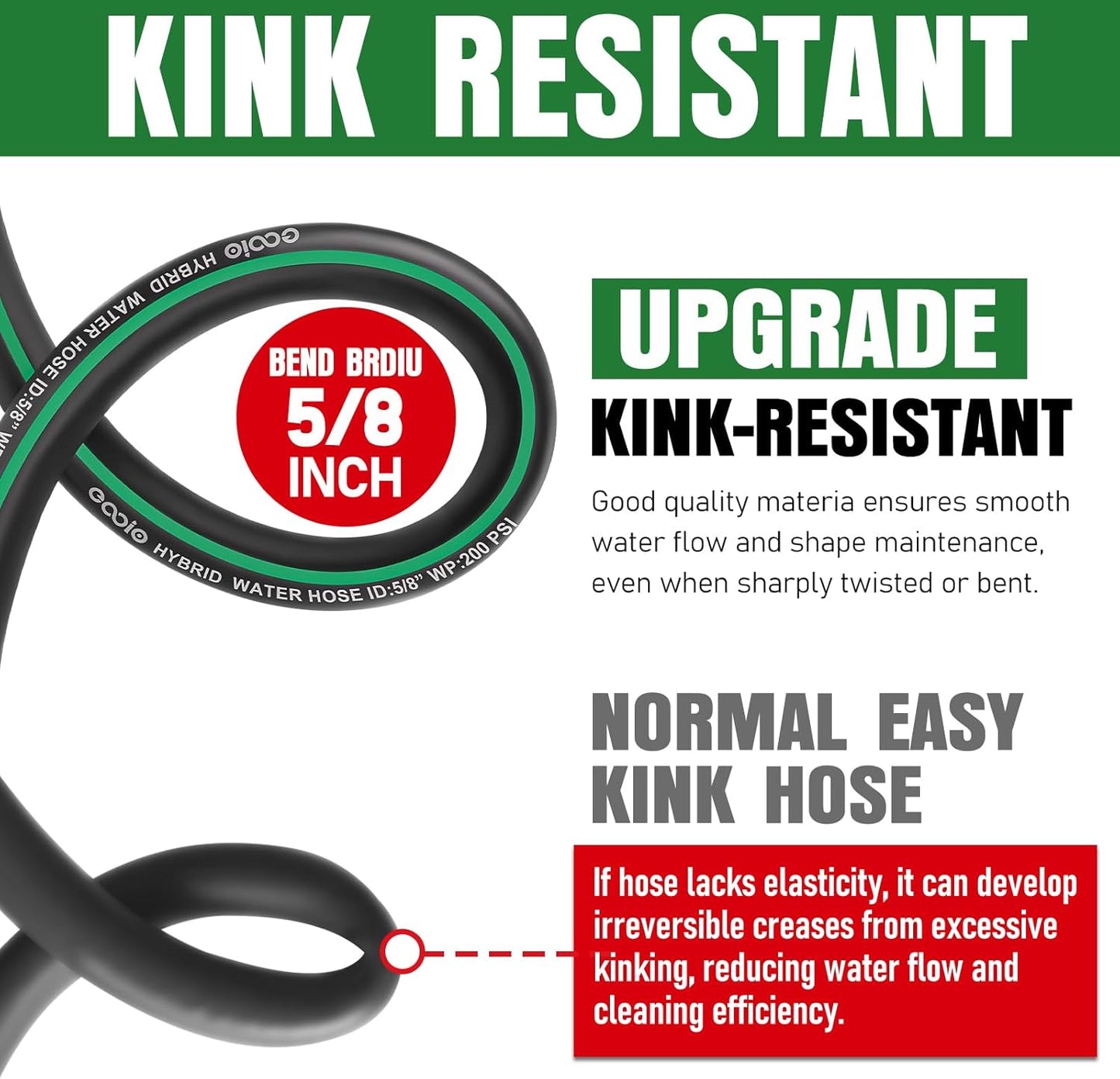 Heavy Duty Garden Hose 50ft, NON-EXPANDABLE Flexible Water Hose, Kink Resistant Lightweight Hybrid Hose, Leakproof Hose Male to Female Fittings