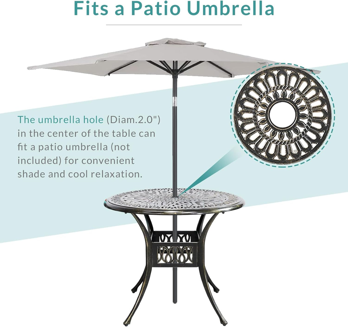 MEETWARM 3 Piece Patio Bistro Set, Outdoor All-Weather Cast Aluminum Dining Furniture Set Includes 2 Cushioned Chairs and a 35.4” Round Table with Umbrella Hole for Garden Deck, Chili Red