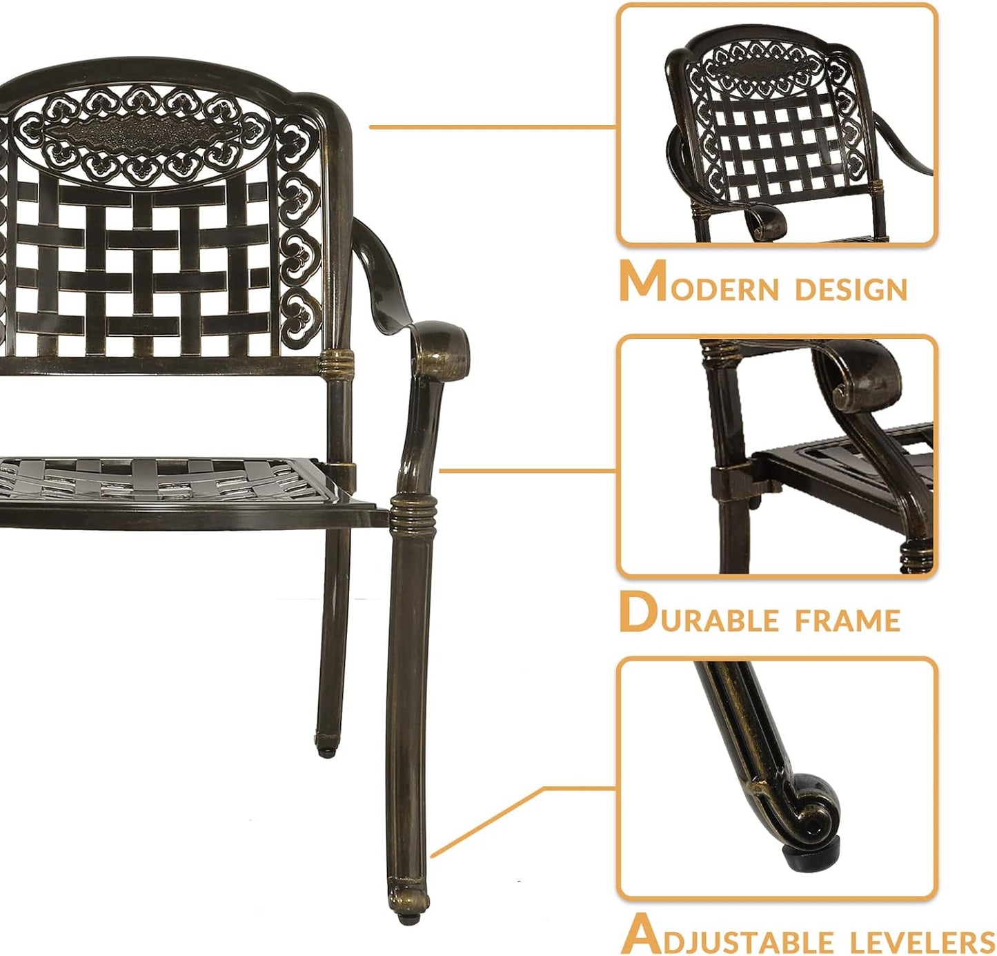 3-Piece Outdoor Patio Dining Set, All-Weather Cast Aluminum Patio Furniture Set for Backyard Garden Deck with 2 Chairs and 31” Round Table, 2" Umbrella Hole