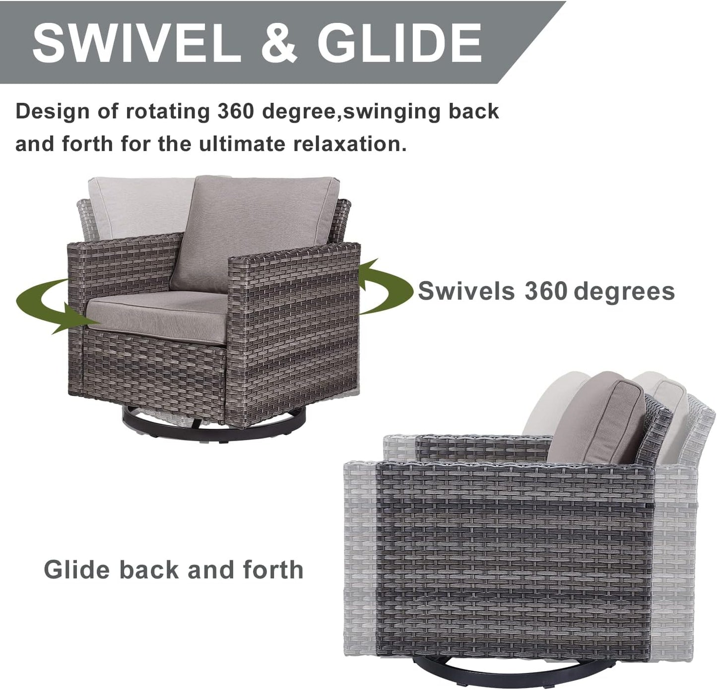 HUMMUH 7 Piece Patio Furniture Set with Fire Pit 41in 55,000 BTU,Wicker Outdoor Conversation Sets - Patio Swivel Chairs Sofa Ottomans,Side Table for Porch,Garden,Backyard