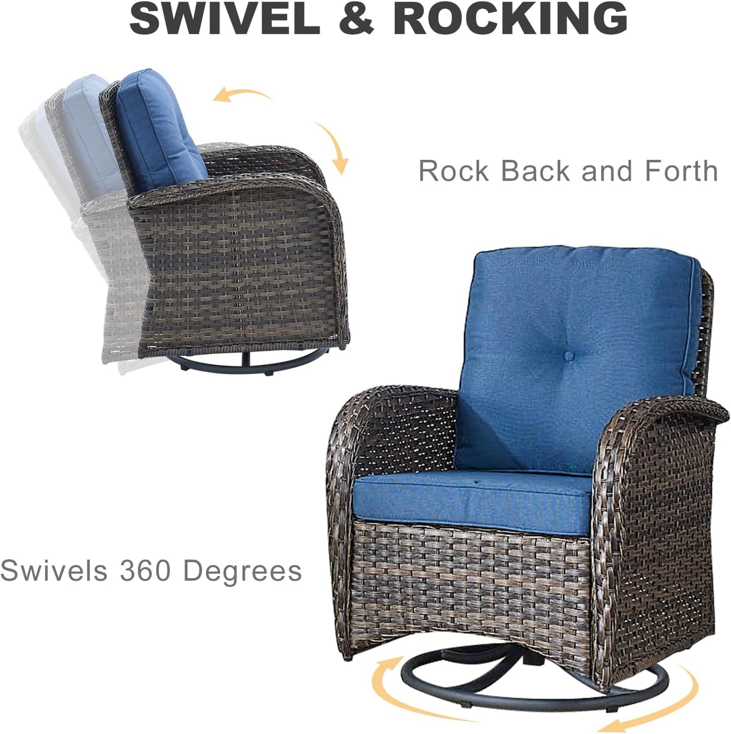 HUMMUH 7-Piece Outdoor Patio Furniture All-Weather PE Wicker Outdoor Conversation Set-Patio Couch Swivel Rocker Chairs with Ottomans Tables for Backyard,Poolside,Deck