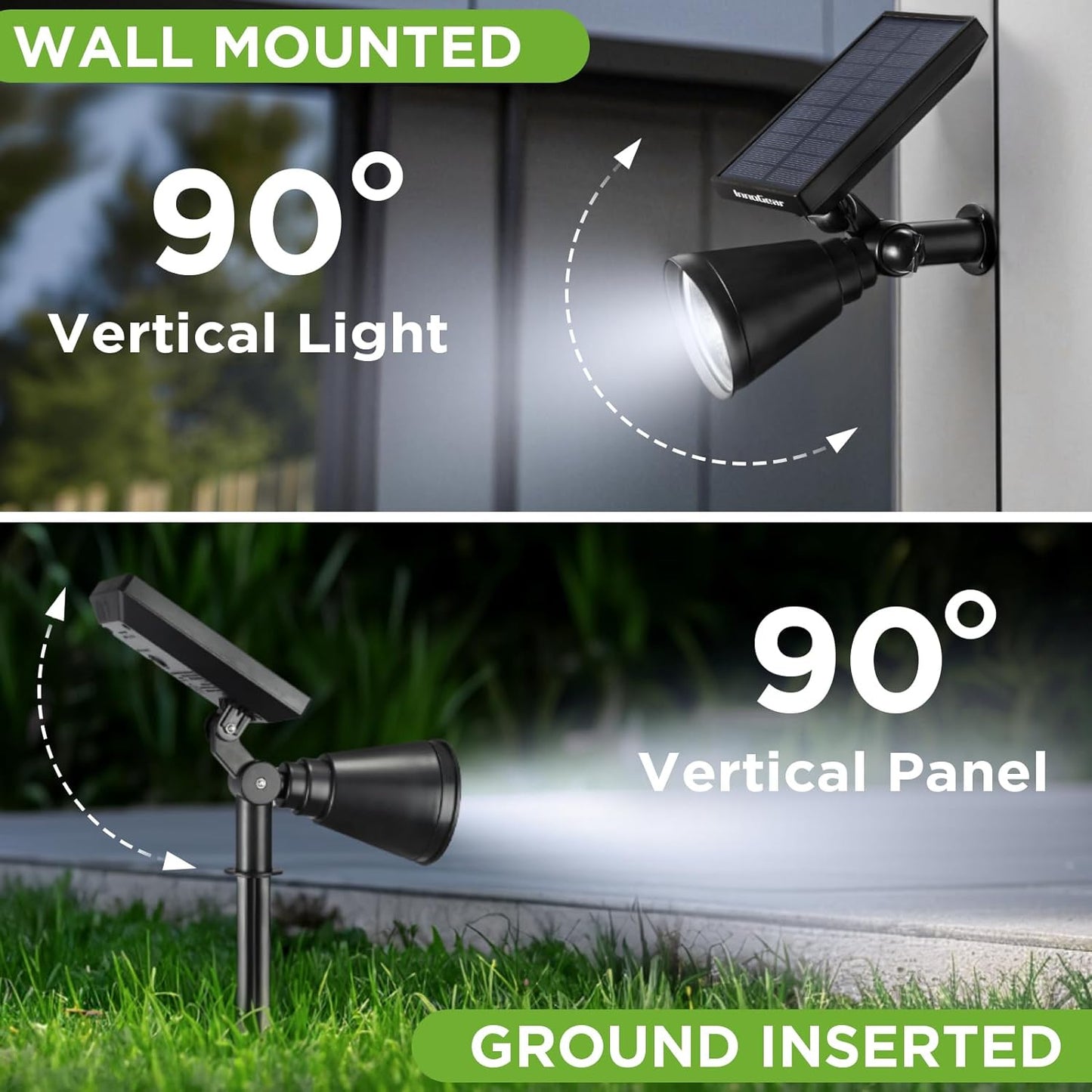 InnoGear Solar Lights Outdoor Waterproof Solar Garden Light for Outside Yard Landscape Lighting Pathway Spot Lights Spotlight Wall Light Auto On/Off, Pack of 2 (Cool White)