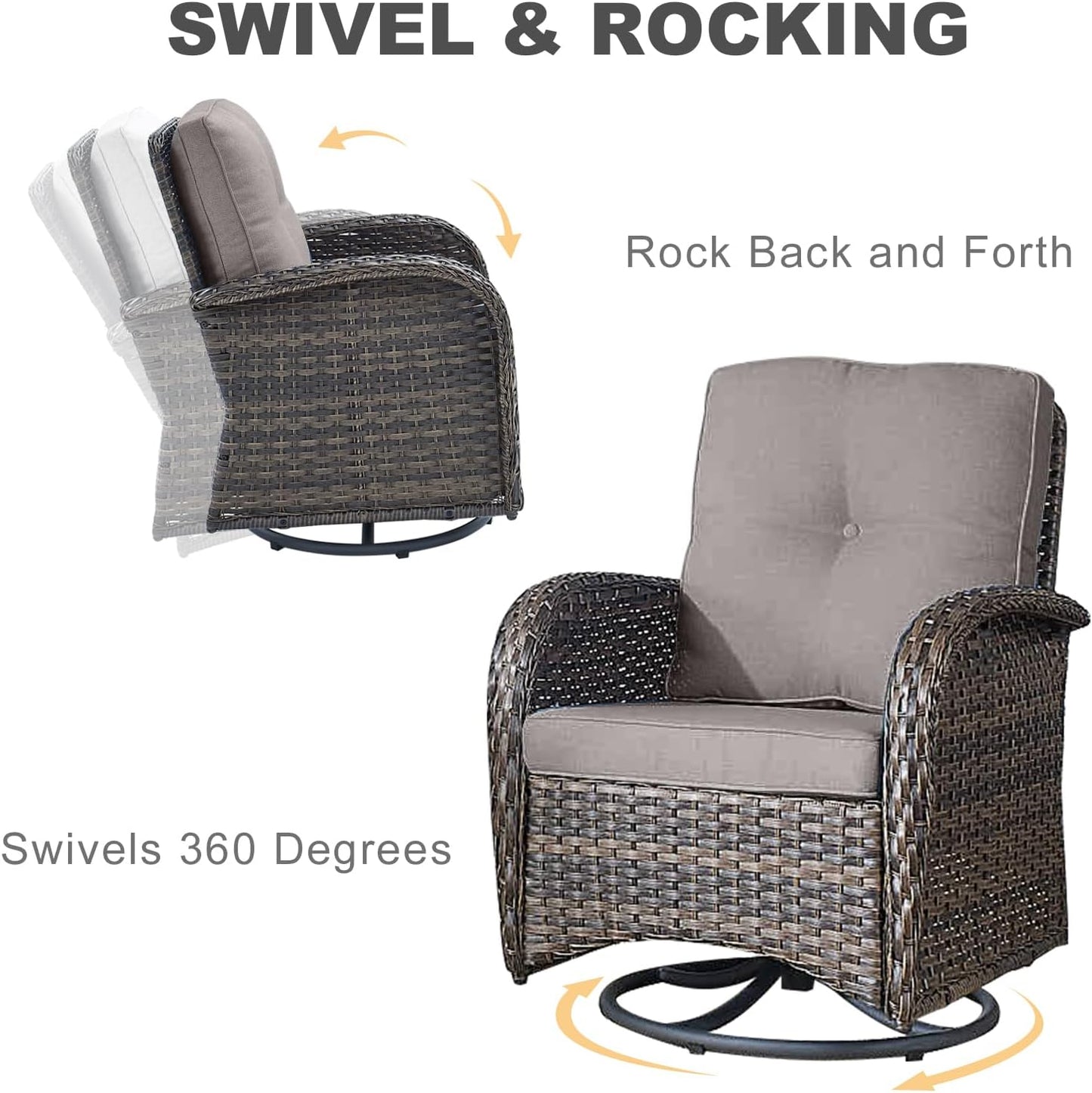 HUMMUH 5-Piece Patio Furniture PE Wicker Outdoor Conversation Set,All-Weather Rattan Swivel Rocker Chairs with Outdoor Couch Tables for Backyard,Poolside,Deck