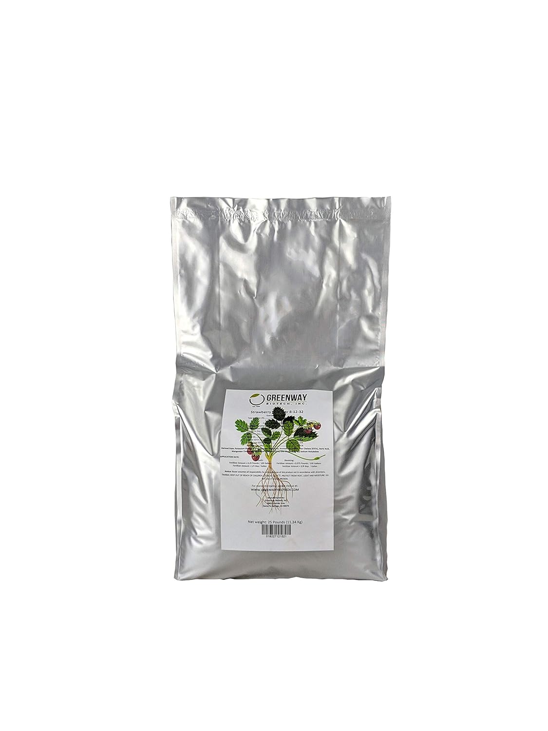 Greenway Biotech Strawberry 8-12-32 Fertilizer Powder 100% Water Soluble Plus Trace Minerals- Includes Essential Chelated Micronutrients for Tasty Fruits (25 Pounds 5000 Gallons)