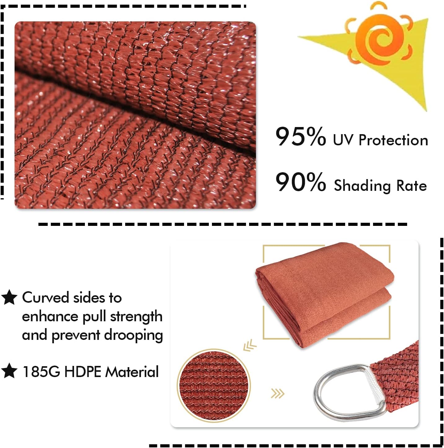 KANAGAWA 8'X12' Rust Red Custom Size Sun Shade Sail Rectangle UV Block Canopy Cover for Patio Backyard Lawn Garden Outdoor (Customized Available)
