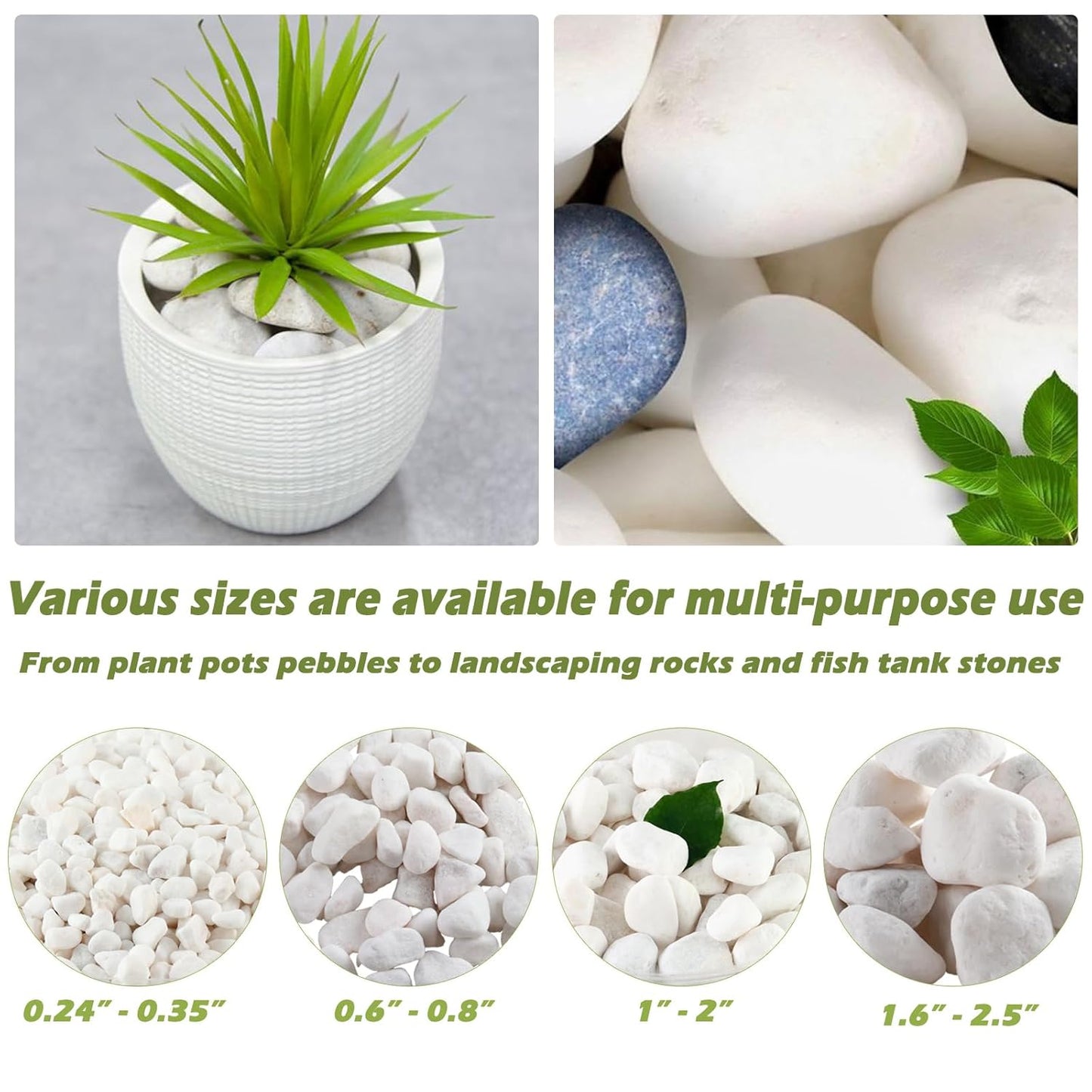17.6 Lbs Natural River Rocks for Plants 1''-2'' Large Landscaping Garden Stones White Aquarium Gravel Decorative Pebbles for Indoor Outdoor Planters, Big Terrarium Rocks in Bulk, Home Decor