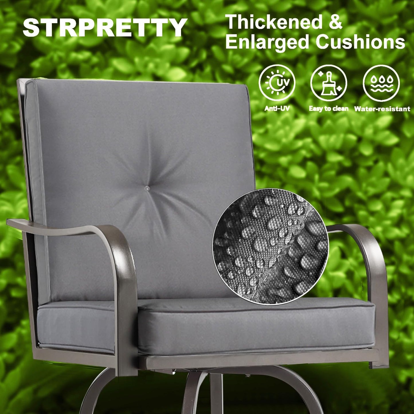 Patio Swivel Bar Stools Set of 4, Outdoor Bar Height Patio Swivel Chairs with Cushion for Garden Balcony Backyard (Grey)