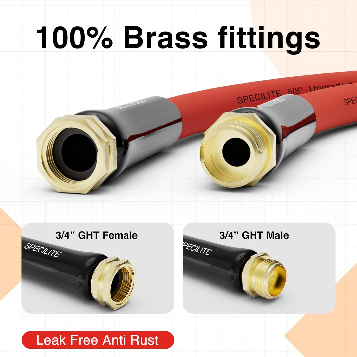 5/8" Hot/Cold Garden Water Hose 75 ft, -50℉-190℉,Flexible & Lightweight With 3/4" Brass Fittings for Yard, Outdoor, Farm, Red
