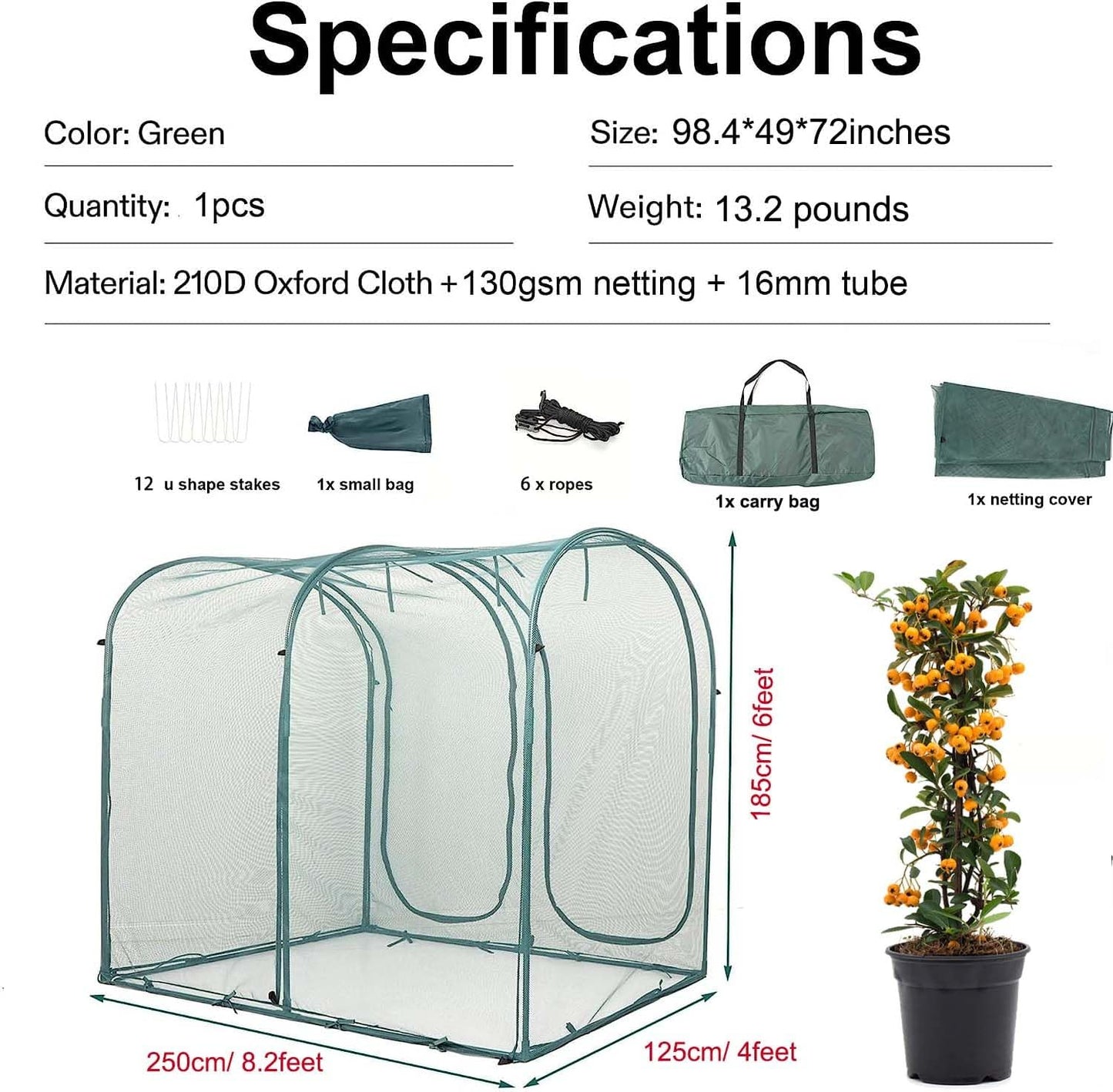 Poray Large Tunnel 8.2'x4' Plant Netting Cover, 6FT Tall Crop Cage Tomato Netting,Pest Guard Cover for Vegetables &Fruits,Durable Gardening Net for Plant and Animal
