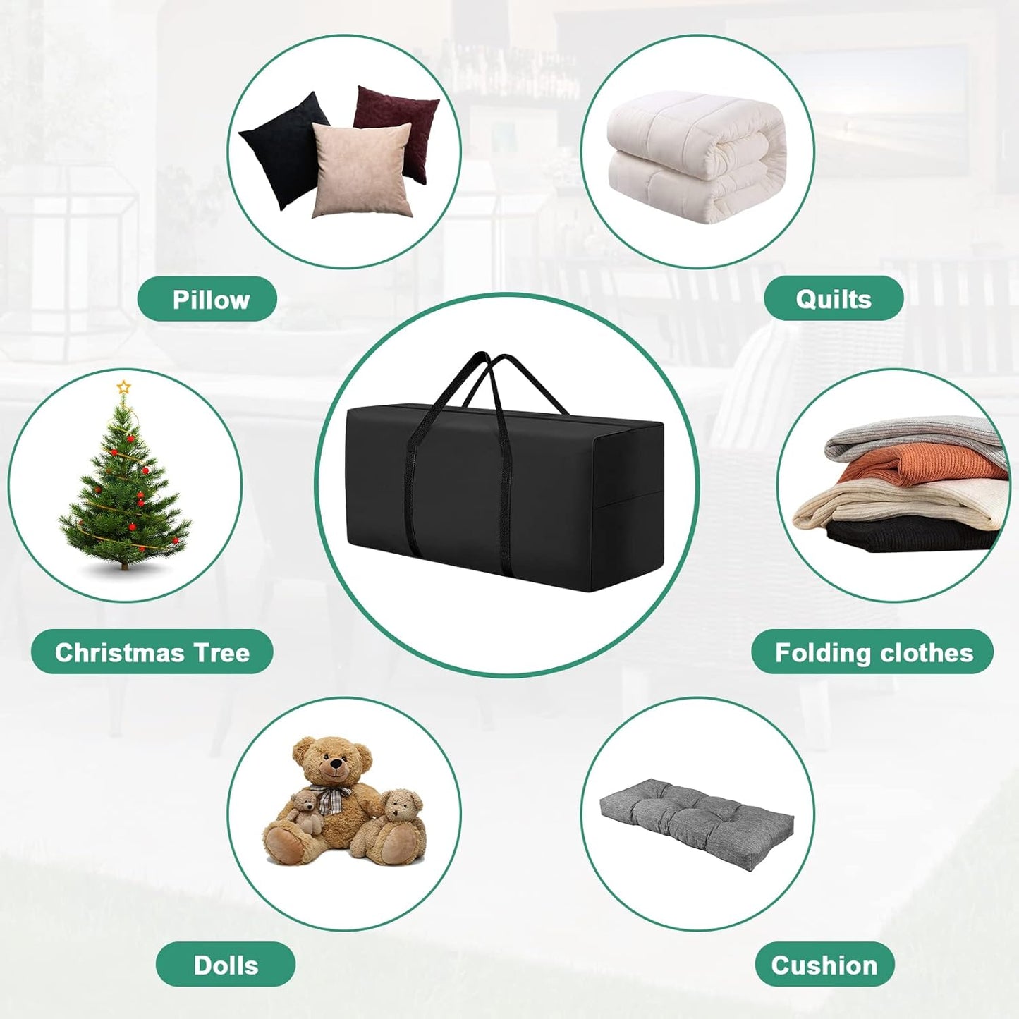 177 Gallon Outdoor Cushion Storage Bag 68 inch Extra Large Patio Furniture Cushion Storage Bag Waterproof Garden Cushion Storage Covers with Zipper and Handles Black (2 Pack, 68"L x 30"W x 20"H)