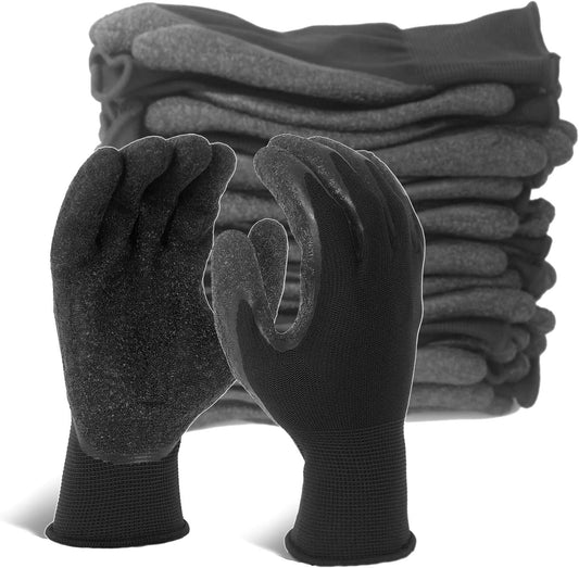 Evridwear Crinkle Latex Rubber Hand Coated Safety Work Gloves for Men Women General Multi Use Construction Warehouse Gardening Assembly Landscaping (XXL-Size) 12 Pairs Pack