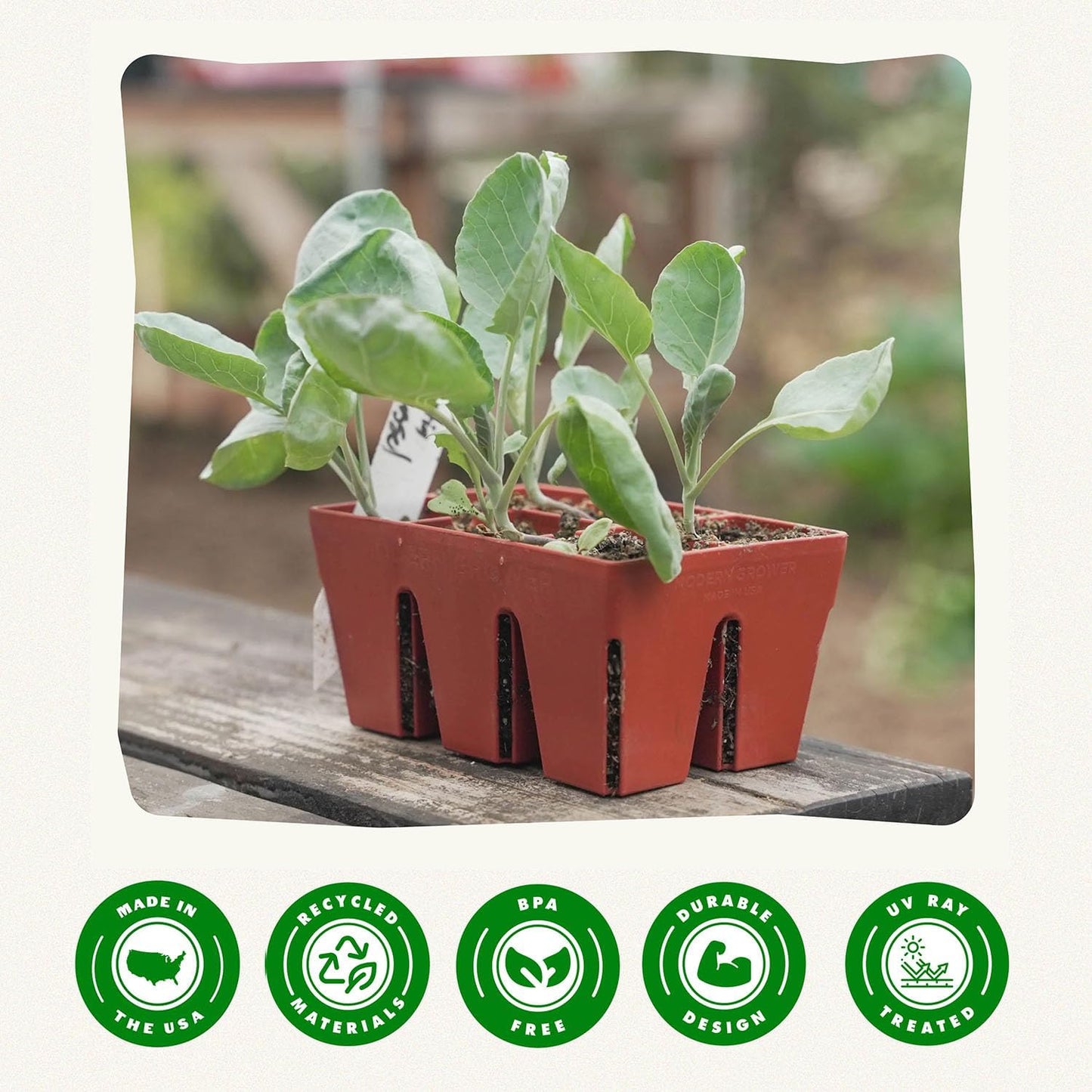 Epic Gardening Reusable Seed Starter Tray - 6 Cell/72 Seedling Starter Trays - Easy Watering, Indoor Greenhouse, Plant Starter, Gardener-Friendly for Seedlings | UV-Treated & BPA-Free - Terracotta
