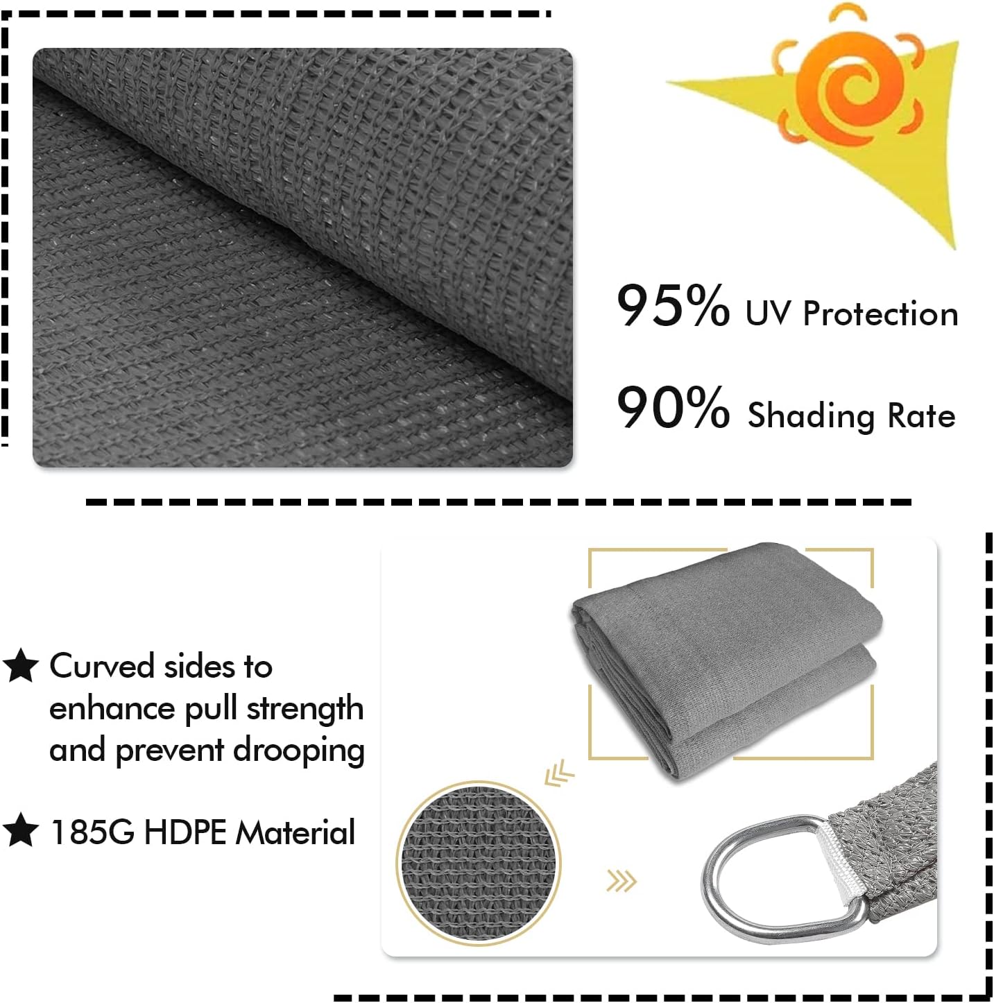 KANAGAWA 8'X9' Dark Gray Custom Size Sun Shade Sail Rectangle UV Block Canopy Cover for Patio Backyard Lawn Garden Outdoor (Customized Available)