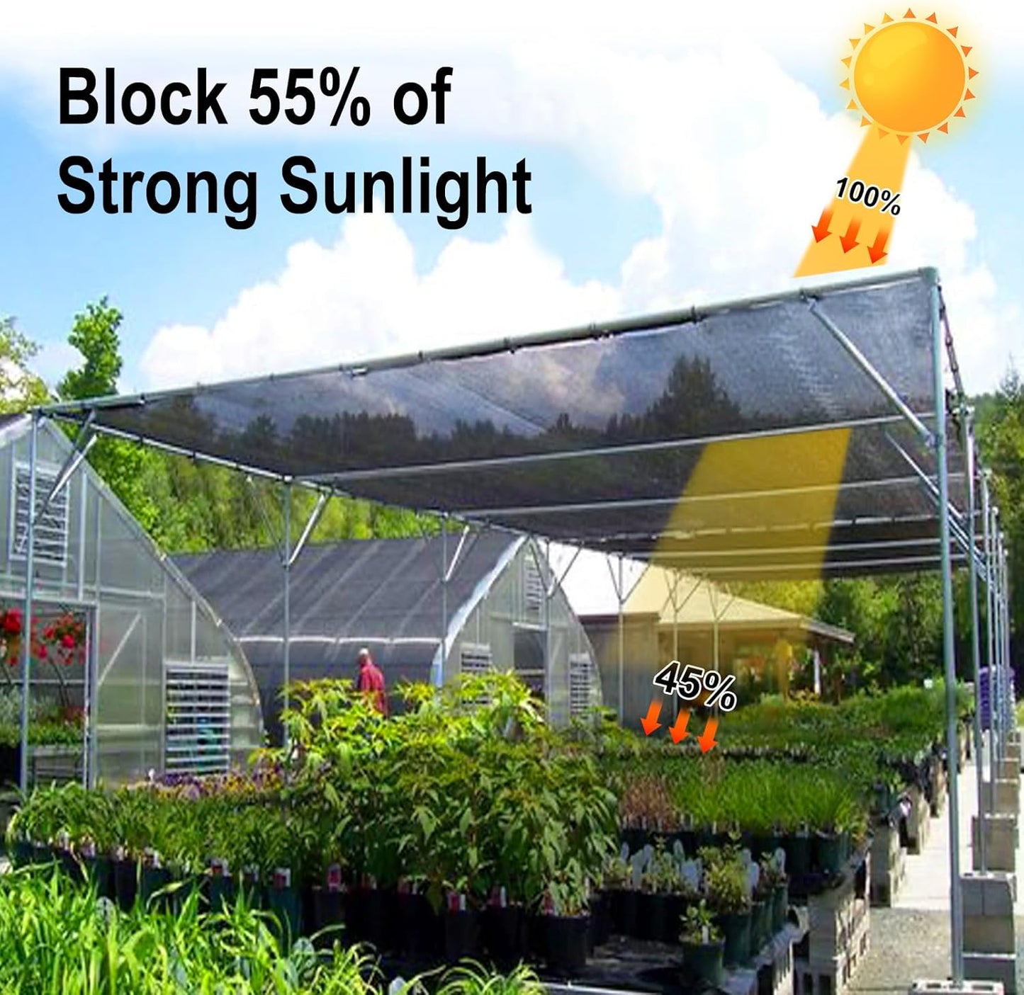 LOVE STORY 6.5x10FT 55% Black Shade Cloth Sun Shade Net UV Resistant Mesh Tarp Plant Cover Sunblock Net for Garden,Greenhouse,Vegetables,Flowers