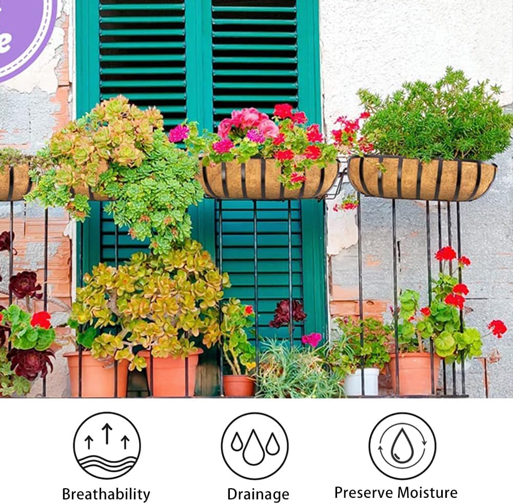 3Pcs 24“ Coco Liners for Planters, Pre-Formed Trough Coconut Fiber Liner Replacement for Window Box, Fence Flower Baskets, Garden Flower Pot (24 inch 3PCS)