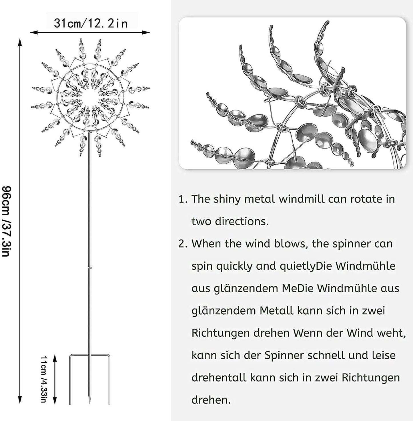 Metal Windmill, Wind Spinners for Yard and Garden, Pinwheels, Silver, Kinetic