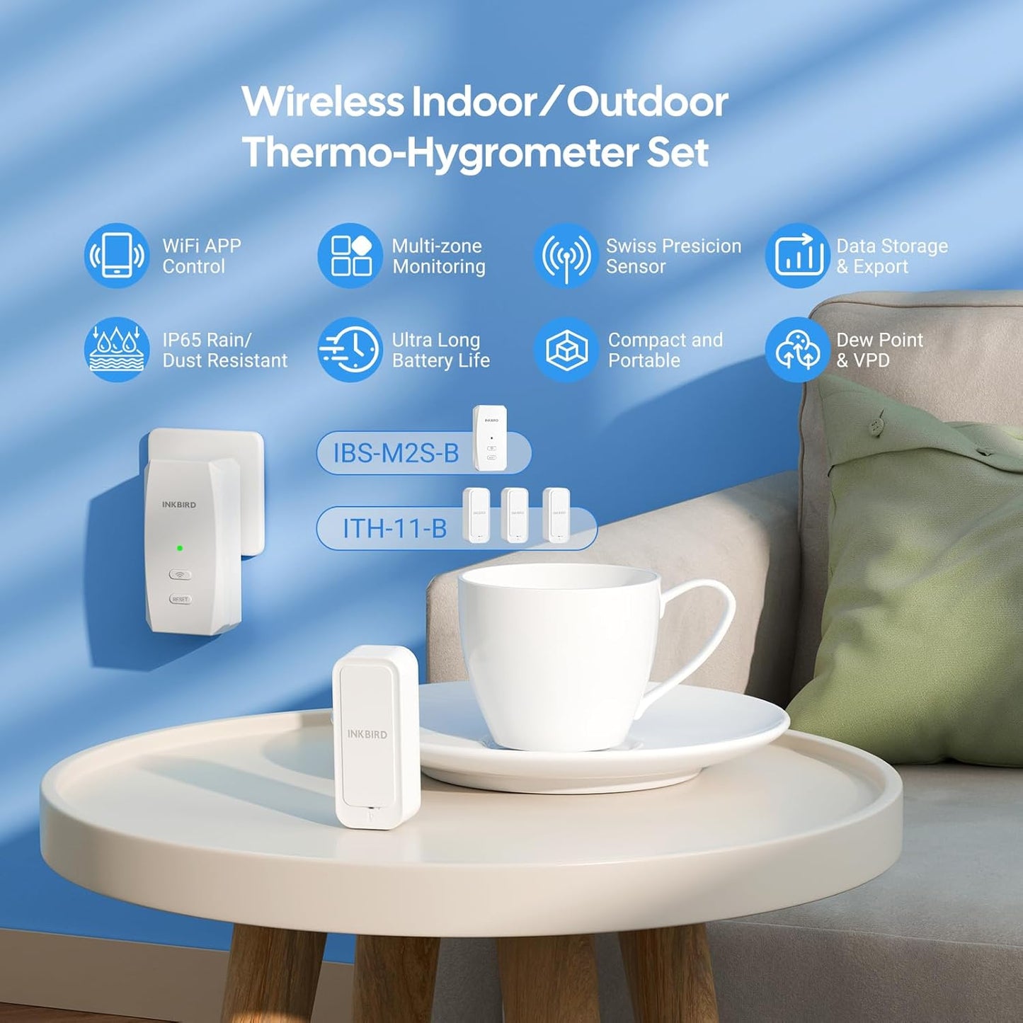 WiFi Hygrometer Thermometer with Swiss Sensor 3 Pack, Bluetooth 5.0 Dual Mode, 300-Day Data Storage, 9-Month Battery, IP65 Waterproof for Home, Greenhouse, Reptile Tank