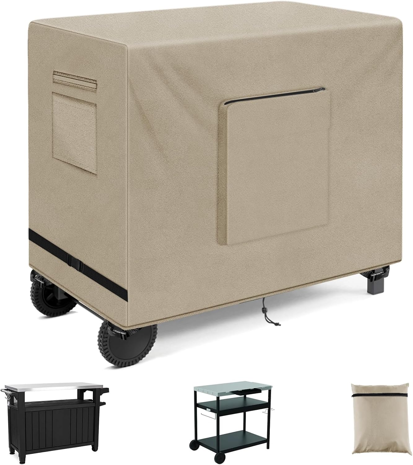 SIRUITON Outdoor Bar Cart Cover for 30 Inch Portable Outdoor Table, Heavy Duty 600D Oxford Fabric Outdoor Waterproof BBQ/Worktable Metal Movable Table Cover