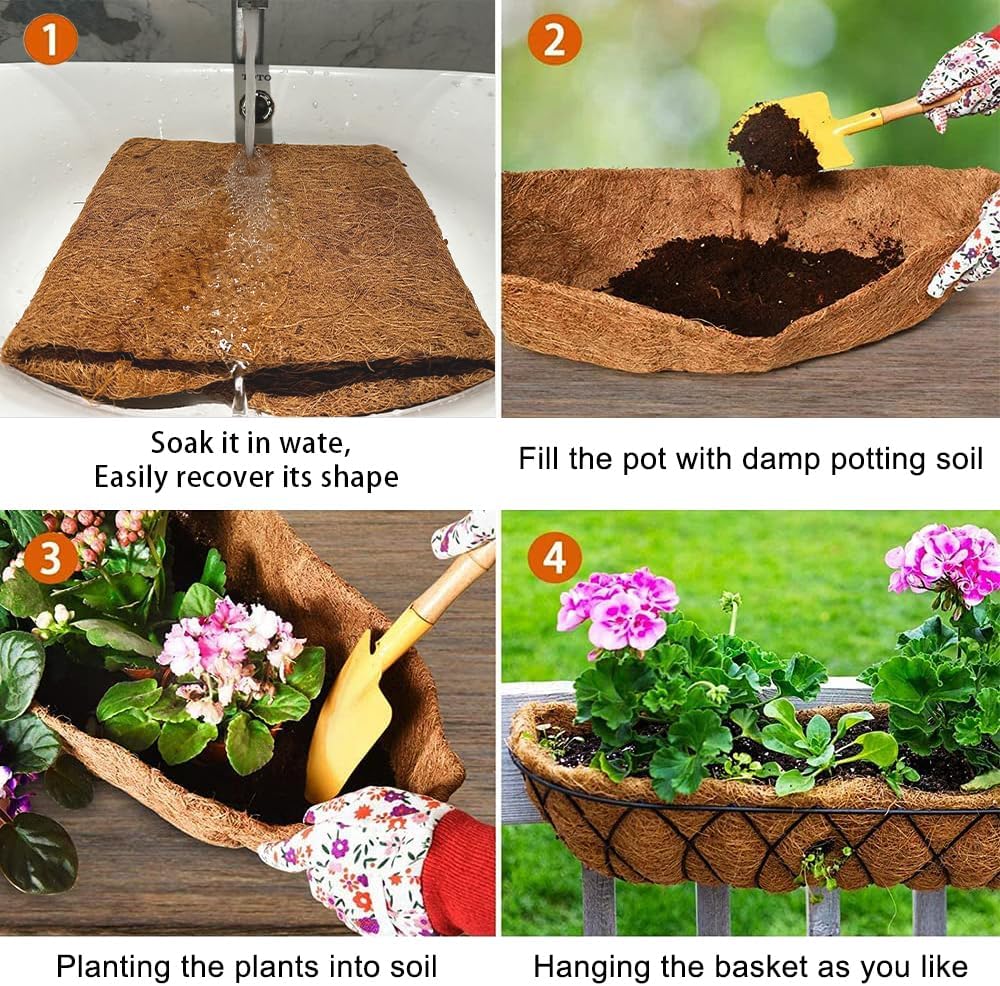 3Pcs 24“ Coco Liners for Planters, Pre-Formed Trough Coconut Fiber Liner Replacement for Window Box, Fence Flower Baskets, Garden Flower Pot (24 inch 3PCS)