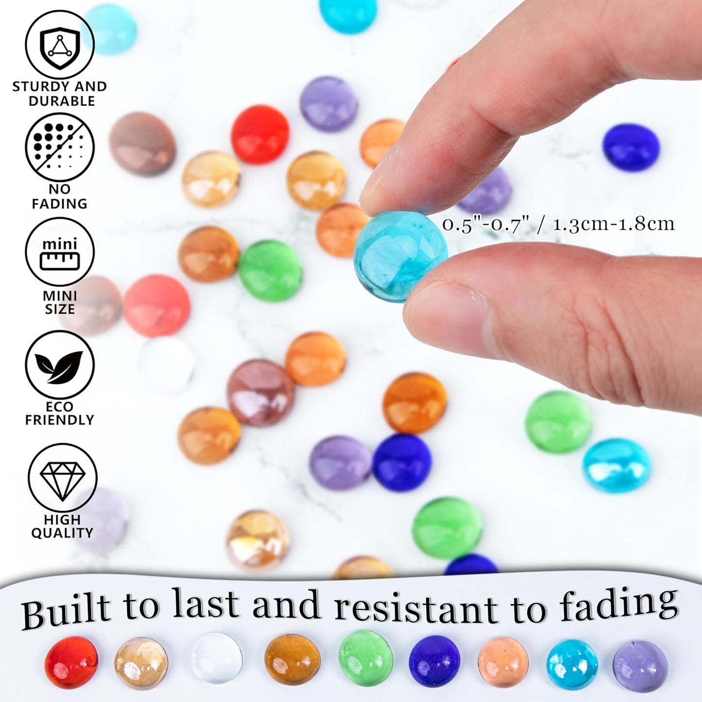 Meschett 50PCS Mini Glass Gems,Sea Blue Mancala Stones Flat Bottom Marble Beads for Home Decorative Art Craft Vase Filler(0.5"~0.7")