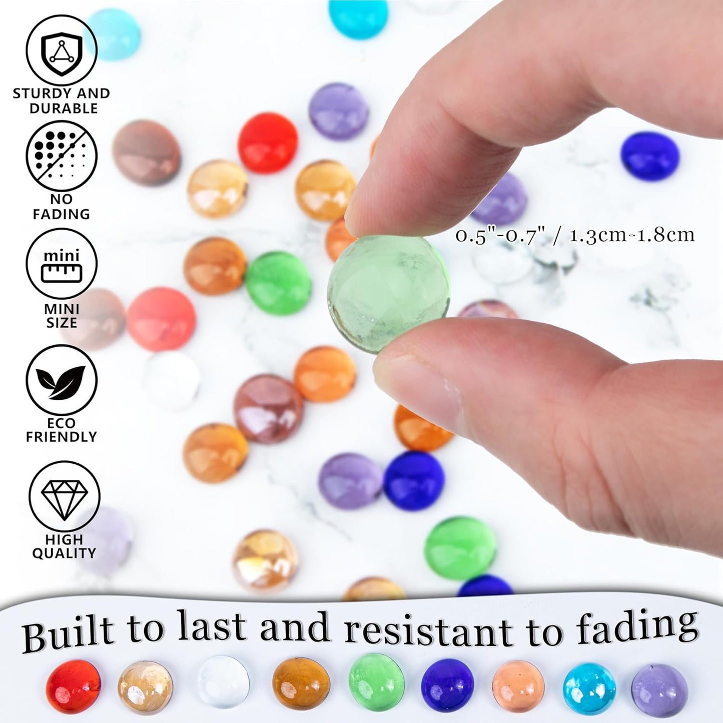 Meschett 50PCS Mini Glass Gems,Green Mancala Stones Flat Bottom Marble Beads for Home Decorative Art Craft Vase Filler(0.5"~0.7")