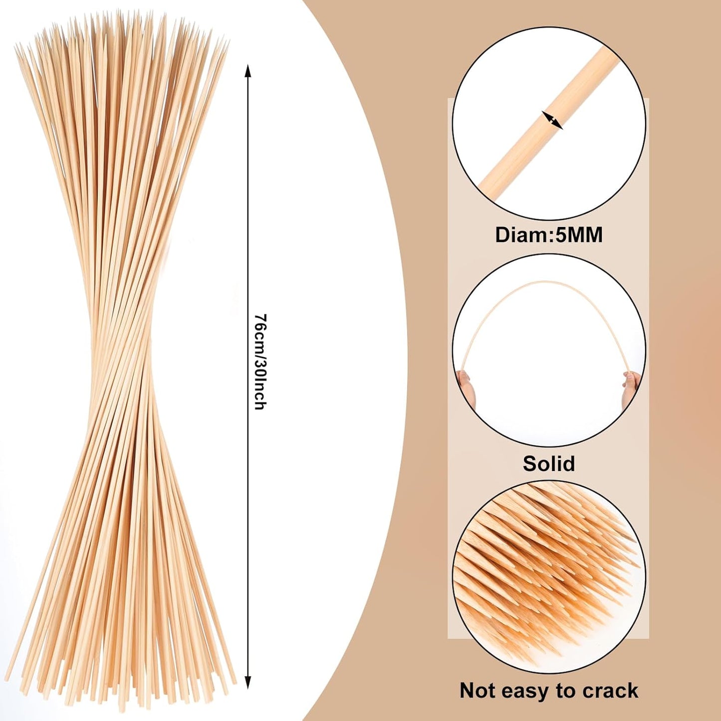 70PCS Marshmallow Roasting Sticks,30 Inch Marshmallow Sticks for Fire Pit 5mm Thick Bamboo Skewers for Smores Roaster Barbecue Campfire,Weddings and Plant Stakes