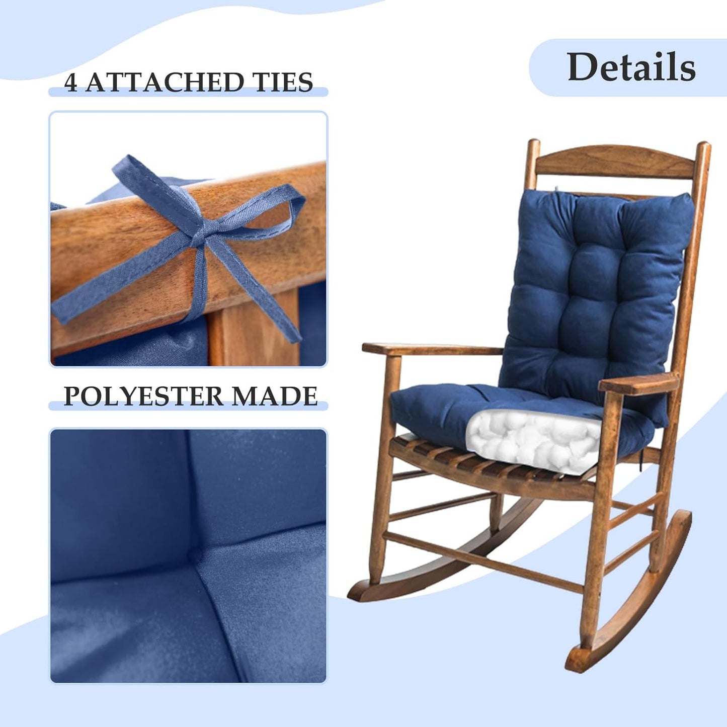 1 Pack Patio Chair Cushion, Rocking Chair Cushion Overstuffed Seat Back Cushion Pad for Outdoor Indoor, Navy Blue