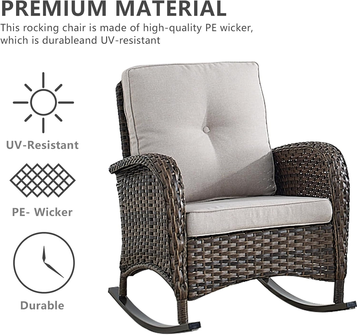HUMMUH 7-Piece Outdoor Patio Furniture PE Wicker Patio Conversation Set,High Back Patio Couch with Ottomans Outdoor Rocking Chairs with Tables for Backyard,Porch,Deck