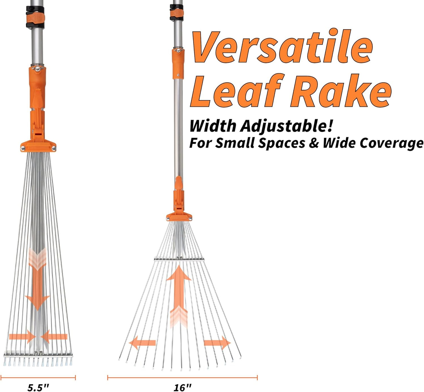5-24 Telescoping Roof Rake 30 ft Reach // Collapsible Roof Rake for Leaves and Pine with Extension Pole // Roof Cleaning Tool for Gardening and Lawns // High Reach Adjustable Metal Leaf Raker