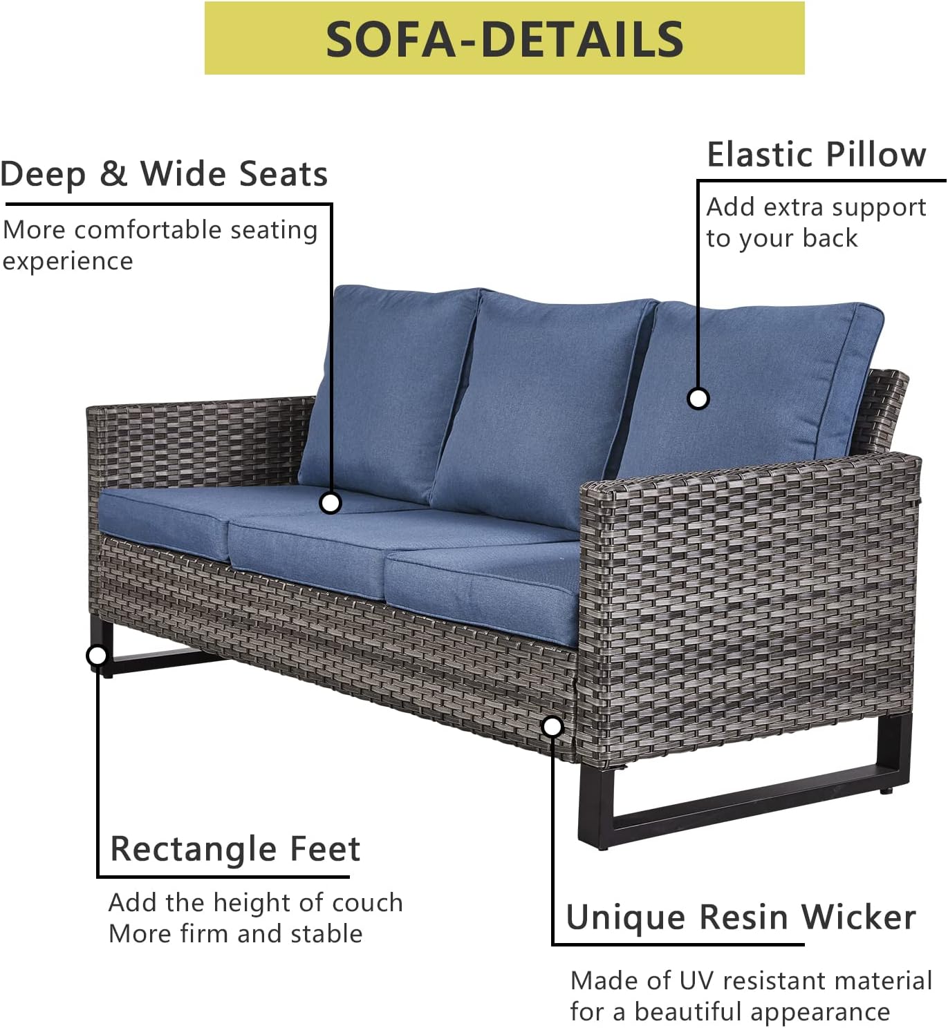 HUMMUH 7 Piece Patio Furniture Set with Fire Pit Table 41in 55,000 BTU,Wicker Outdoor Conversation Sets - Outdoor Swivel Rocker Chairs Patio Sofa for Porch,Garden,Backyard