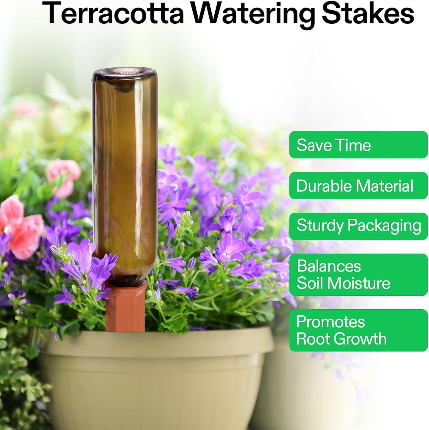 VIVOSUN 10Pcs Self-Watering Spikes, 7 Inch Hexagonal Terracotta Watering Stakes, Auto-Water Device, Planter Insert for Indoor & Outdoor Potted Plants, 10-Pack