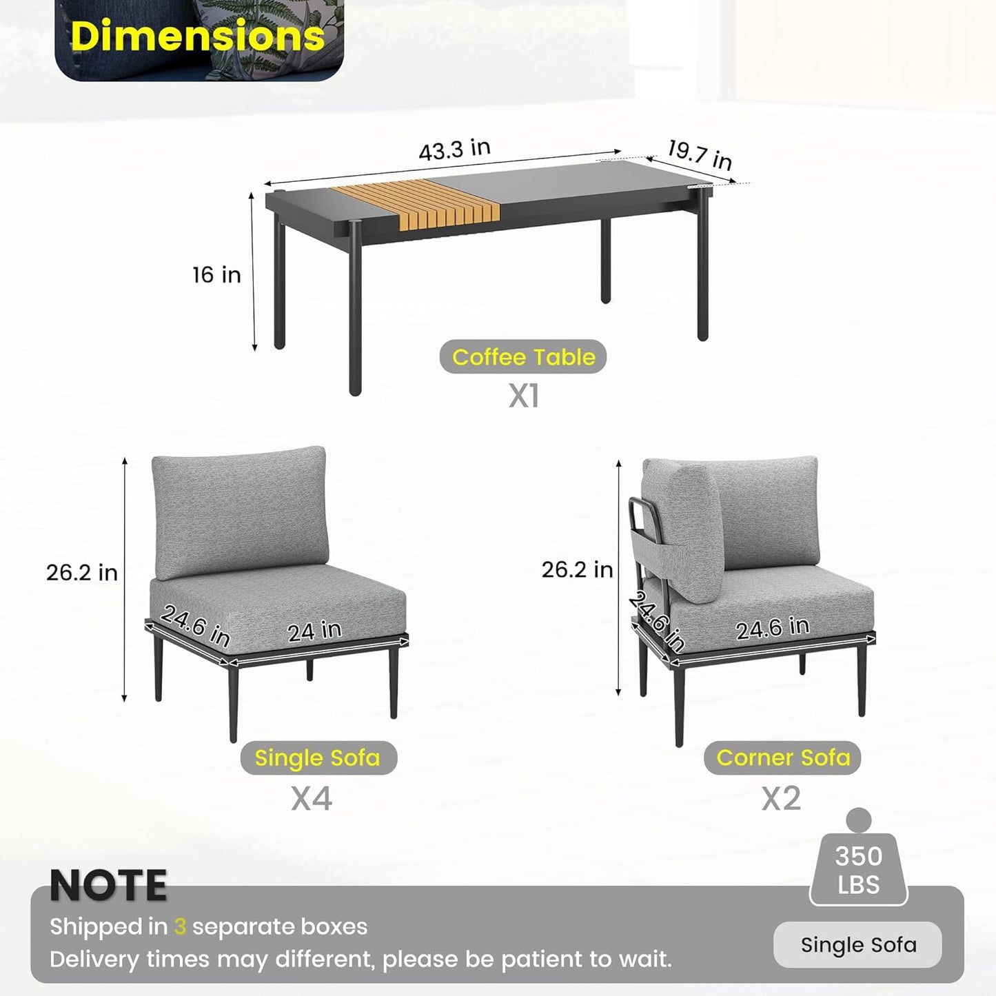 Sundale Outdoor 7 Pieces Metal Patio Furniture Set, Outdoor Sectional Sofa w/6 Inch Olefin Cushion, Modern Outdoor Conversation Sets