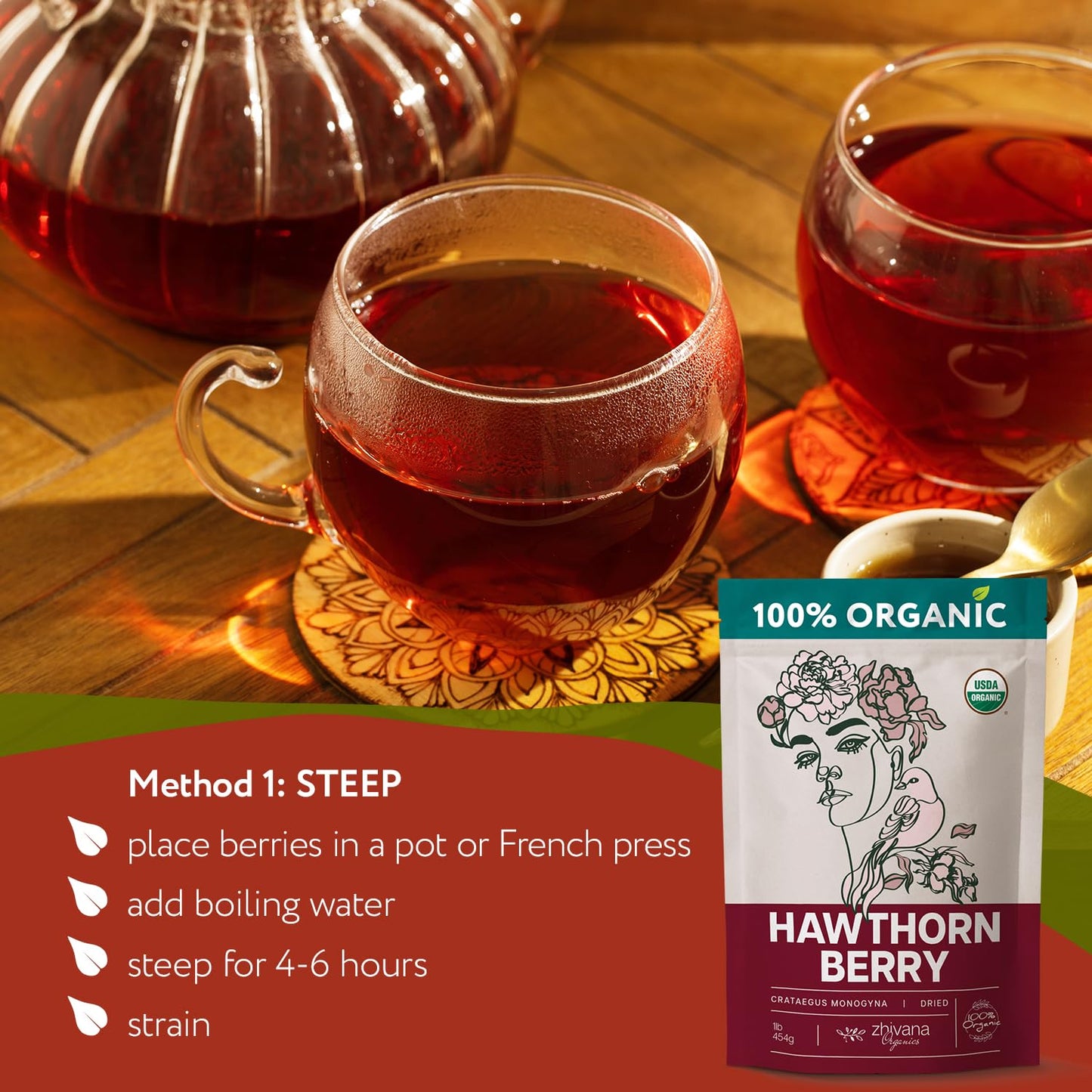 Super Large Value Pack 10 LB - Organic Hawthorn Berry Tea - Hawthorne Berries Organic - Healthy Circulation, Heart, Pressure Balance