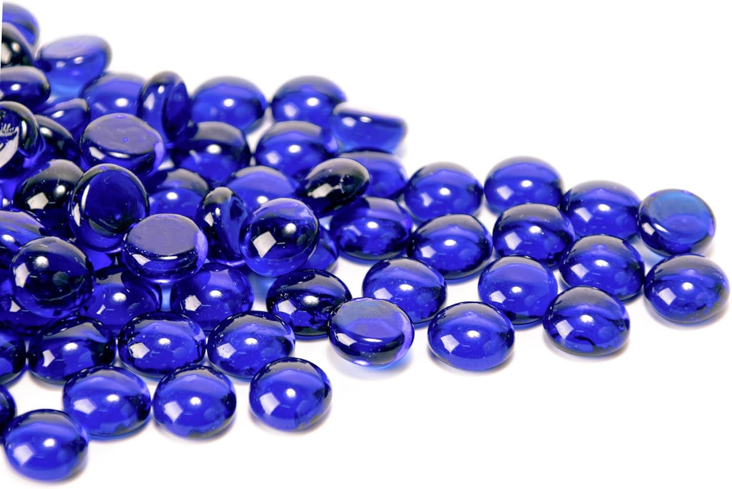 Meschett 50PCS Mini Glass Gems,Blue Mancala Stones Flat Bottom Marble Beads for Home Decorative Art Craft Vase Filler(0.5"~0.7")