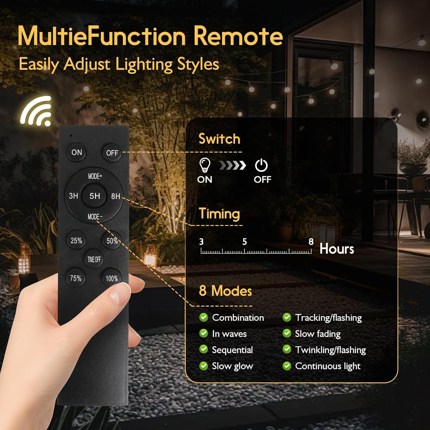 Solar String Lights Outdoor with Remote 30 FT, USB & Solar Dual Charging, Waterproof, 8 Modes 3 Timers, 10+1 LED Shatterproof S14 Bulbs, Dimmable Solar Light for Camping Backyard Bistro Porch Garden