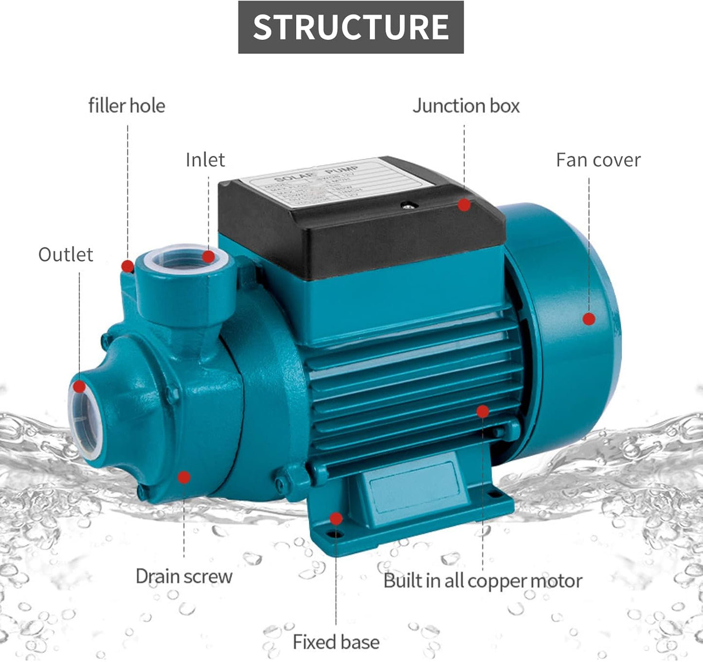Portable Transfer Water Pump for Clean Water, DC 12V Easy Powered Self-priming Pump for Shallow Well Jet, Irrigation Transfer, Solar Water Supply - 15M Lift