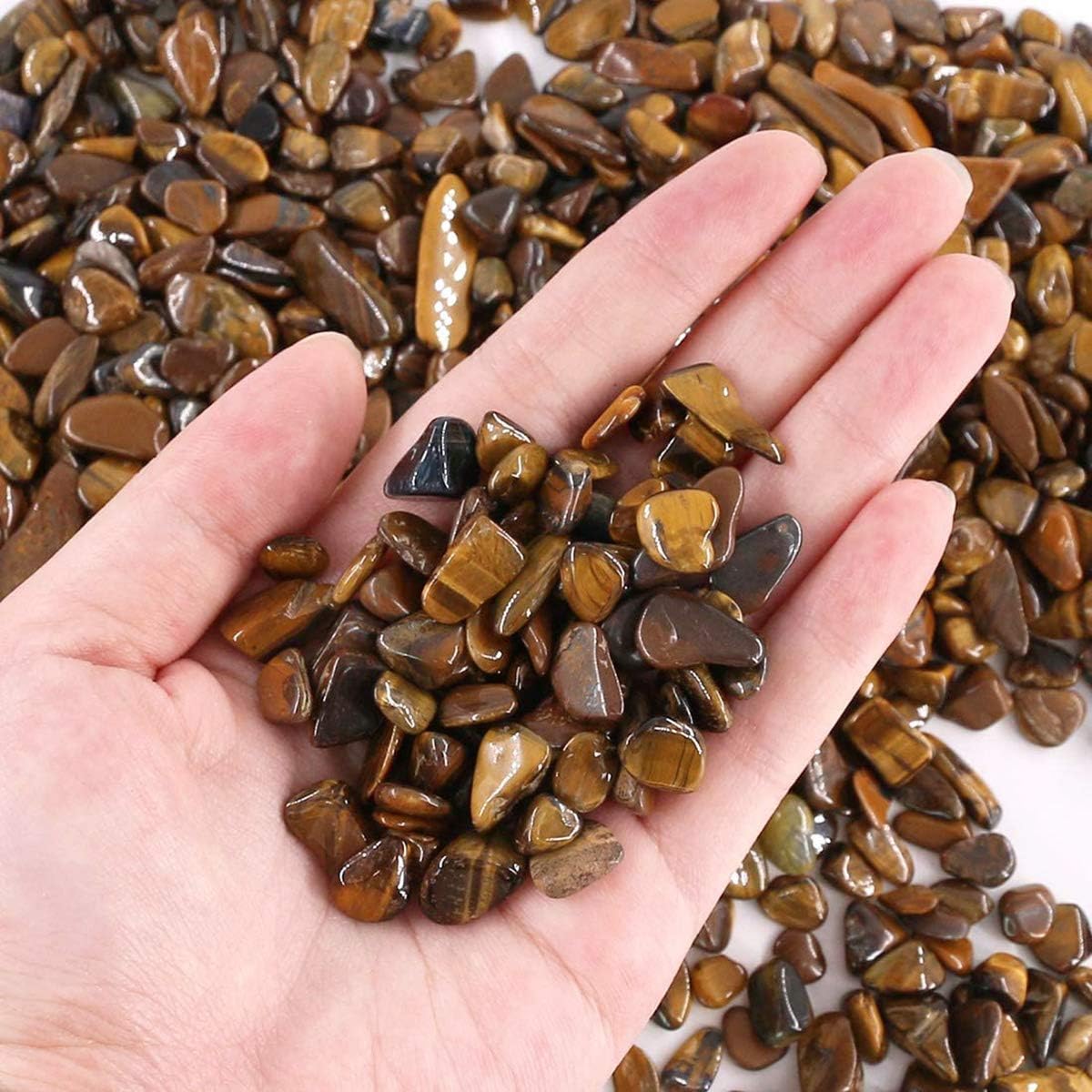 WAYBER Decorative Rocks, 2 Lbs/920g (Fill 1.8 Cups) Tiger's Eye Stones Irregular Gem Pebbles Quartz Gravel for Aquarium Turtle Tank Decoration/Succulent Plants Ornament/Flowerpot Vase Landscape