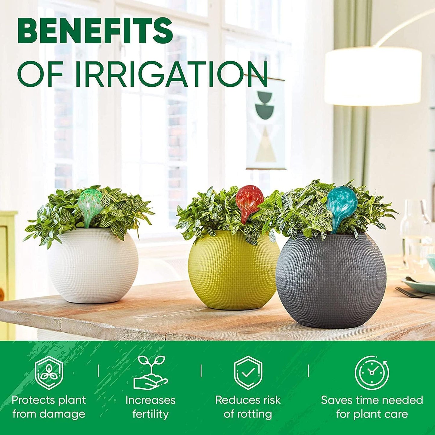 Plant Watering Globes Set of 2 - Small Self Watering Globes for Indoor & Outdoor Plants - Multicolored, Automatic, Glass Watering Bulbs for Daily Use, Plant Watering Devices