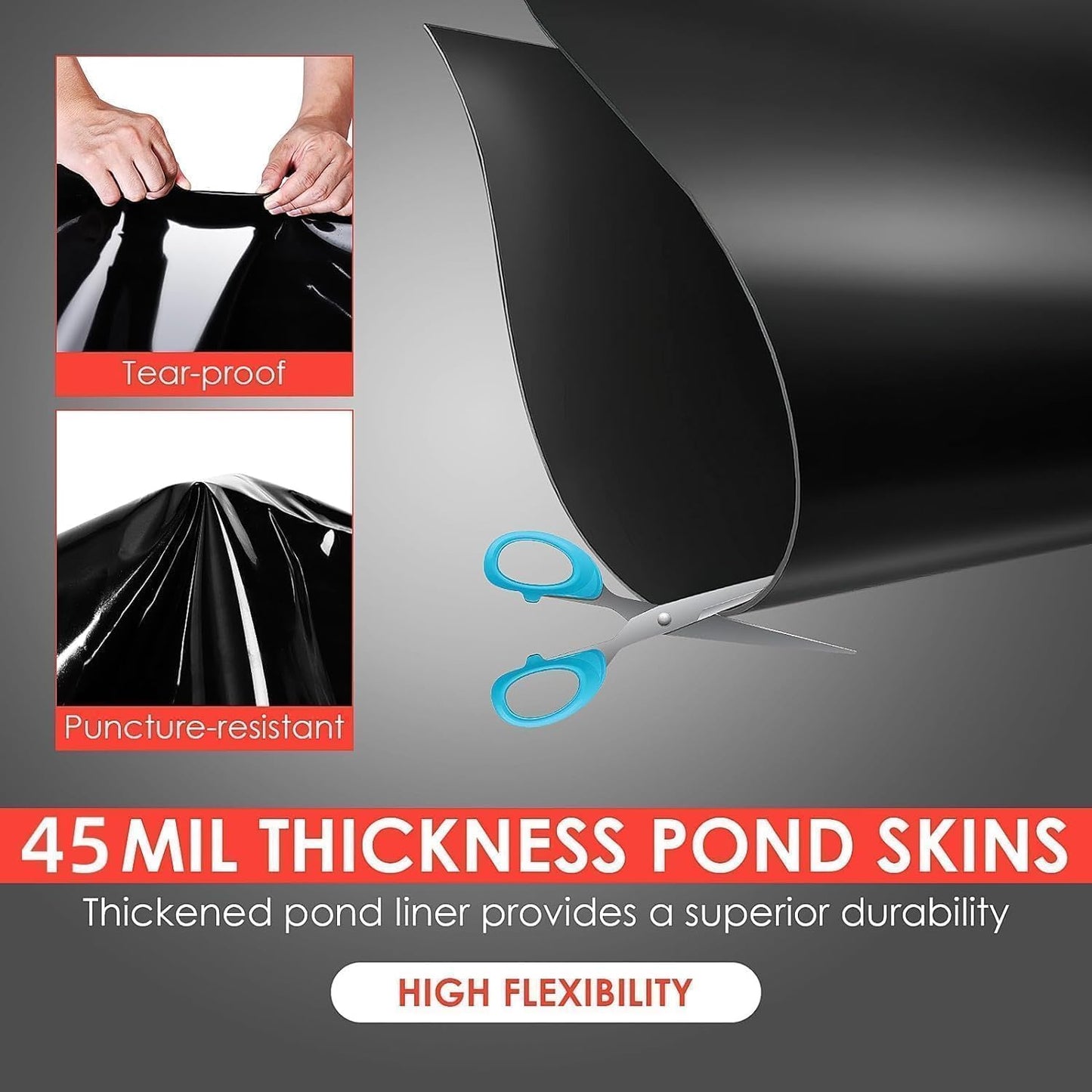 GAOMON 10 x15 Ft Pond Liner, 45 Mil Thickness, Pliable & Durable Epdm Material, Easy Cutting & Uv Resistant, for Fish or Koi, Features, Waterfall Base, Fountains and Water Garden