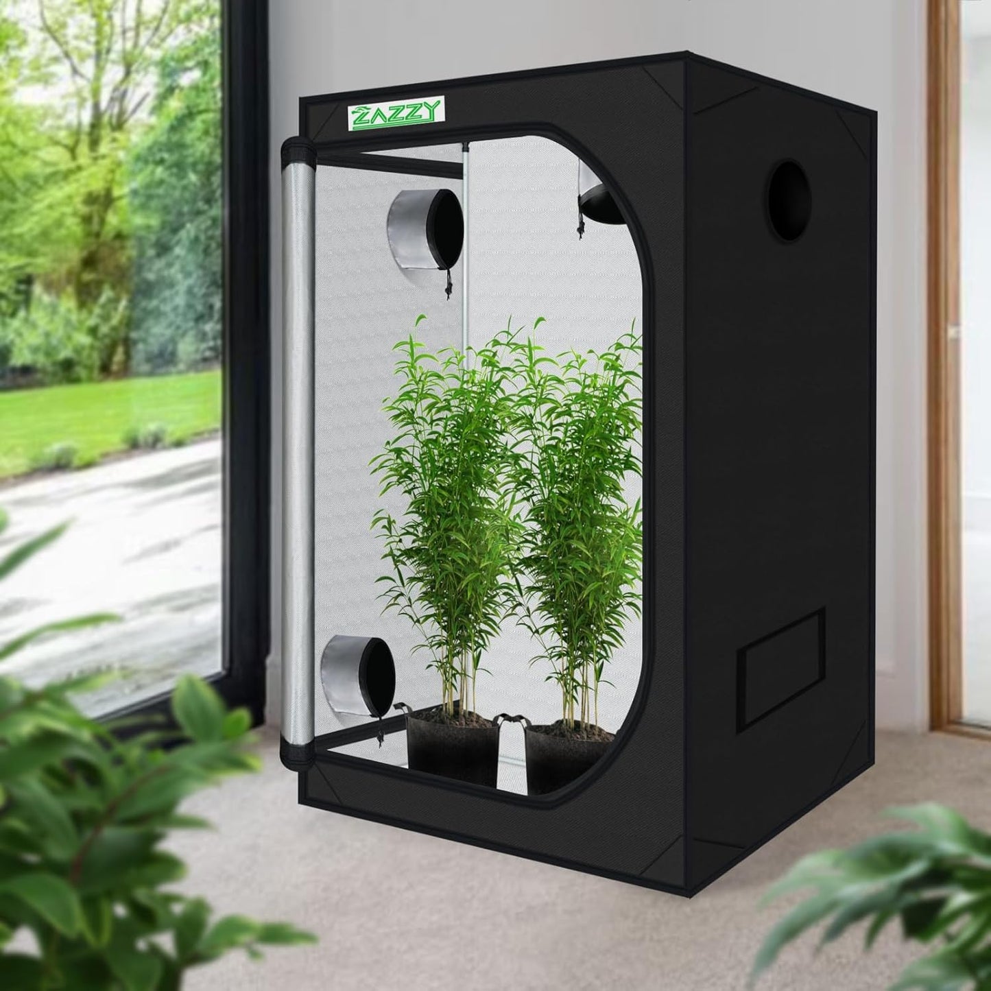 zazzy Grow Tent 60"x60"x78" Hydroponic Grow Tents Heavy Duty Dark Room Grow Reflective Mylar Grow Tent with Window & Floor Tray for Indoor Plant Growing