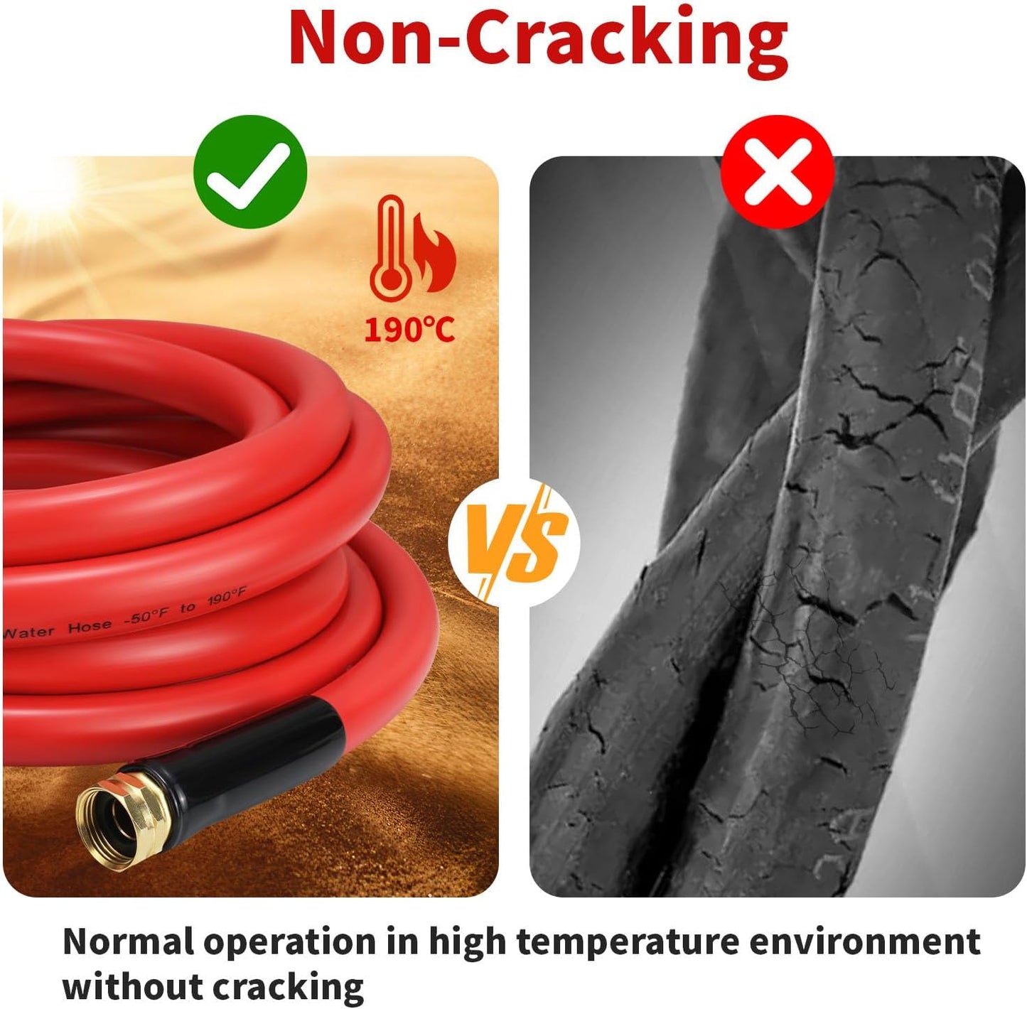 Garden Hose 10 ft x 5/8” Hot Water Hose,-50°F to 190°F, Burst 600Psi Flexible & Lightweight Upgraded Rubber Hoses,3/4” Solid Fittings for All-weather Outdoor Lawn & Garden